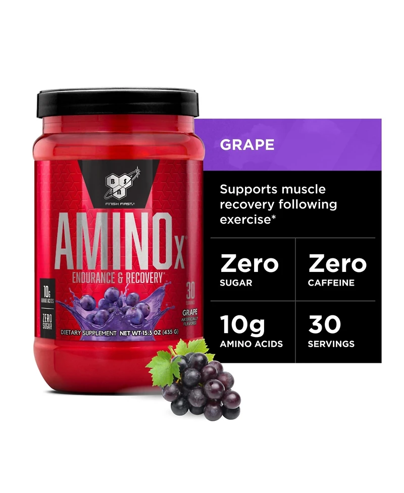 Bsn Amino X Muscle Recovery and Endurance Powder with BCAAs, 10 Grams of Amino Acids, Keto Friendly, Caffeine Free, Flavor: Grape, 30 servings