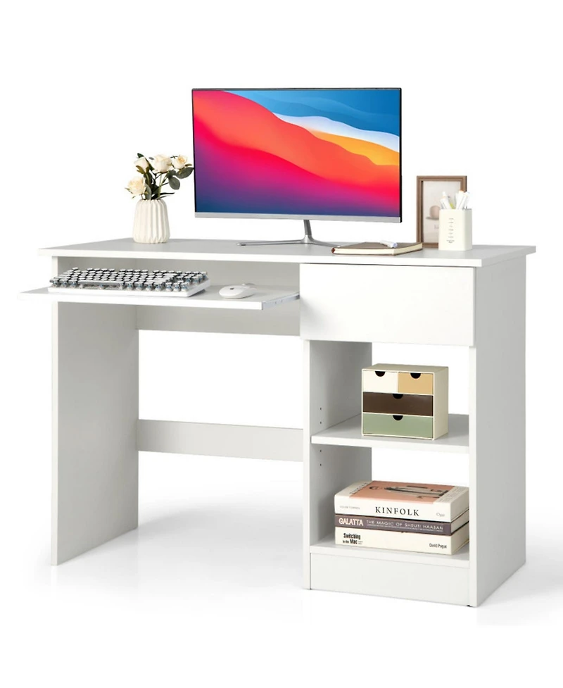 Gouun Wood Multi-Tier Computer Desk with Drawer Storage