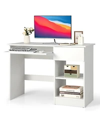 Gouun Wood Multi-Tier Computer Desk with Drawer Storage