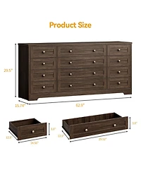 gaomon 12 Drawer Wood Dresser with Wide Top for 65" Tv, Modern Farmhouse Storage Cabinet Bedroom