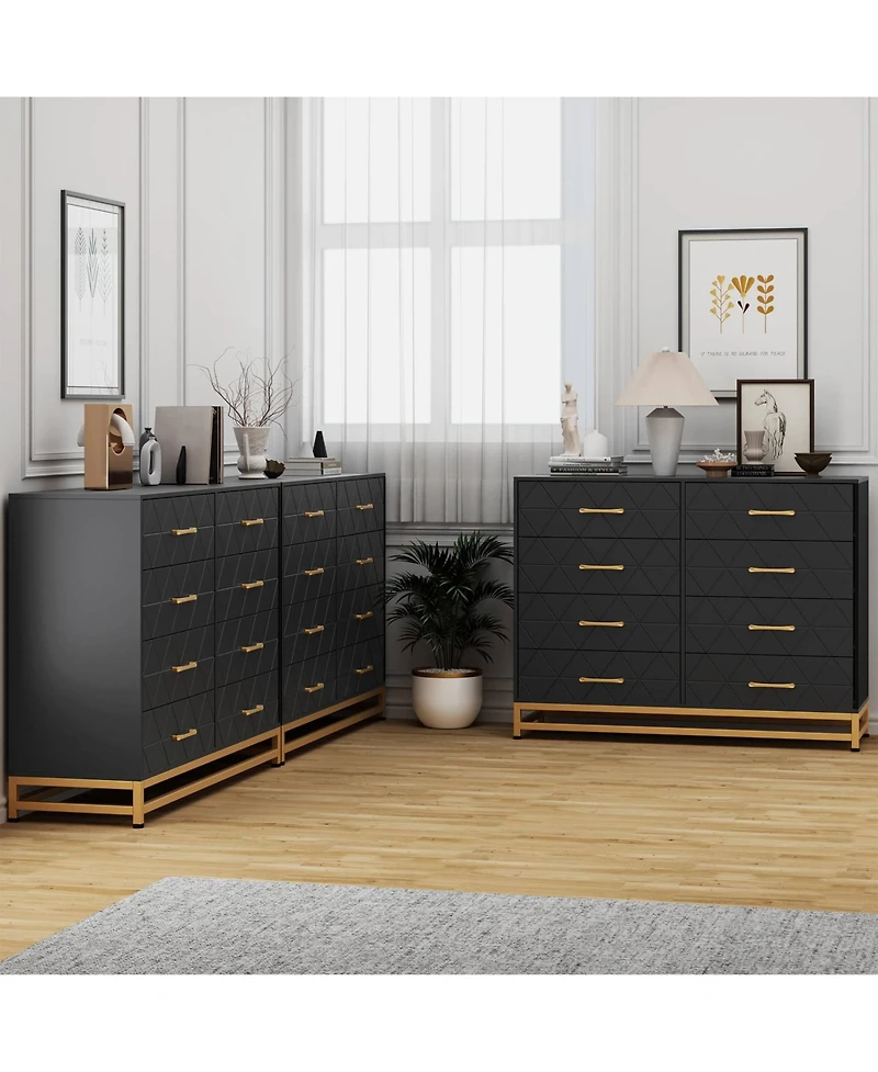 gaomon 8 Drawer Wooden Dresser for Bedroom and Closet, Modern Storage Chest with Gold Handles