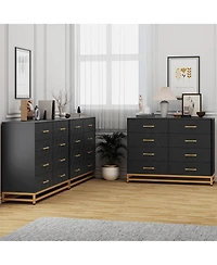 gaomon 8 Drawer Wooden Dresser for Bedroom and Closet, Modern Storage Chest with Gold Handles