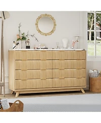 gaomon 54" Fluted 8 Drawer Dresser with Curved Design and Metal Handles, Wood Storage Chest