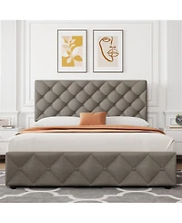 homfan Upholstered Platform Bed Frame with 4 Storage Drawers and Adjustable Diamond-Tufted Headboard, No Box Spring Needed