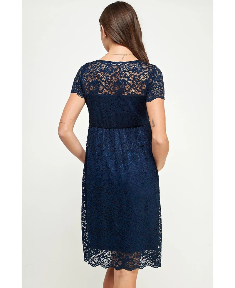 Hello Miz Maternity Crew Neck Floral Lace Dress with Empire Waist