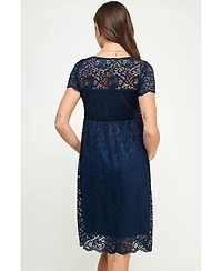 Hello Miz Maternity Crew Neck Floral Lace Dress with Empire Waist
