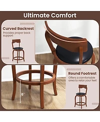 Slickblue Swivel Bar Stools Set of 2 Rubber Wood Frame Upholstered Seat Chairs