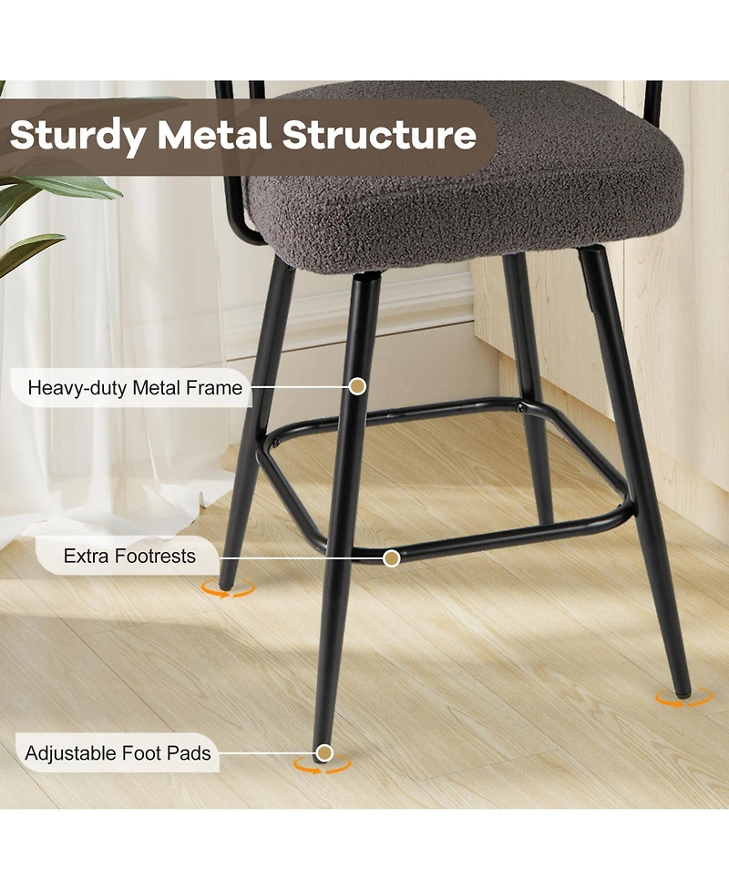 Slickblue Counter Height Swivel Bar Stools Set of 2 with Curved Backrest and Arms for Kitchen Island