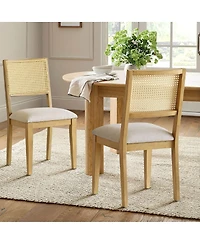 Maison Boucle Cane Back Upholstered Dining Chairs Set of 2, Farmhouse Wood