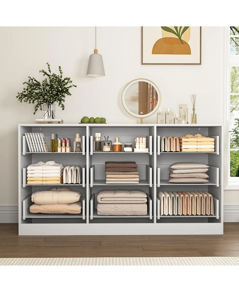 Rainsken 63" Wide Modern Fluted Dresser,with 9 Drawers, with Smooth Slides and Gold Handles, for Bedroom Living Room