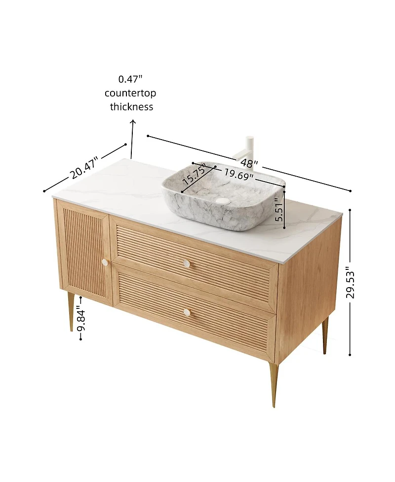 Sillysis 36 Inch Modern Bathroom Vanity with Ceramic Basin, Sintered Stone Countertop, 2 Drawers and 1 Door
