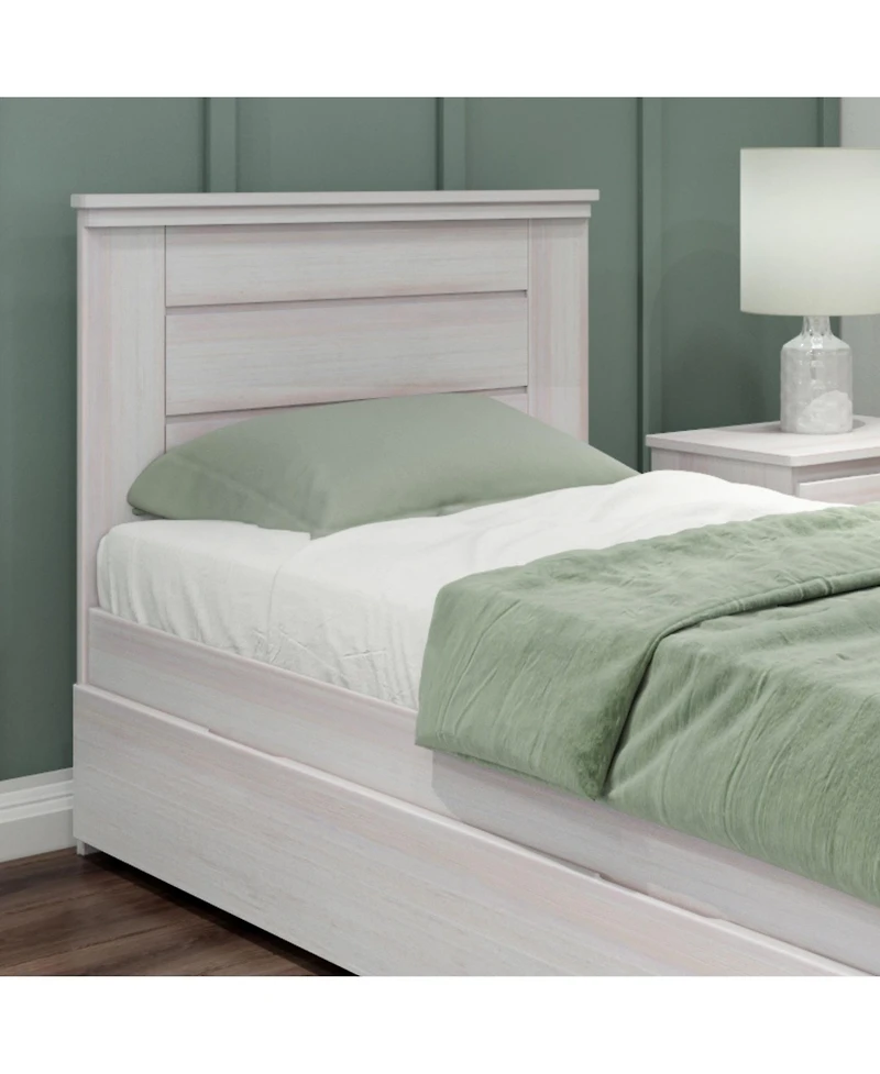 Max and Lily Twin Bed Frame with Plank Headboard Trundle, Solid Wood Platform Bed, Driftwood