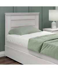Max and Lily Twin Bed Frame with Plank Headboard Trundle, Solid Wood Platform Bed, Driftwood