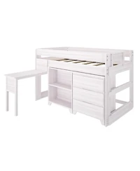 Max & Lily Modern Farmhouse Low Loft Bed, Twin Bed Frame for Kids with 3-Drawer Dresser, 2-Shelf Bookcase and Hook-on Desk