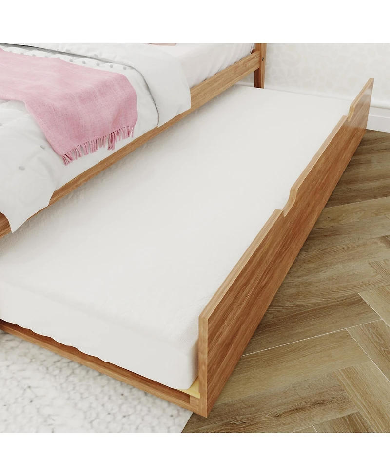 Max & Lily Full Bed Frame with Trundle, Classic Solid Wood Platform for Kids