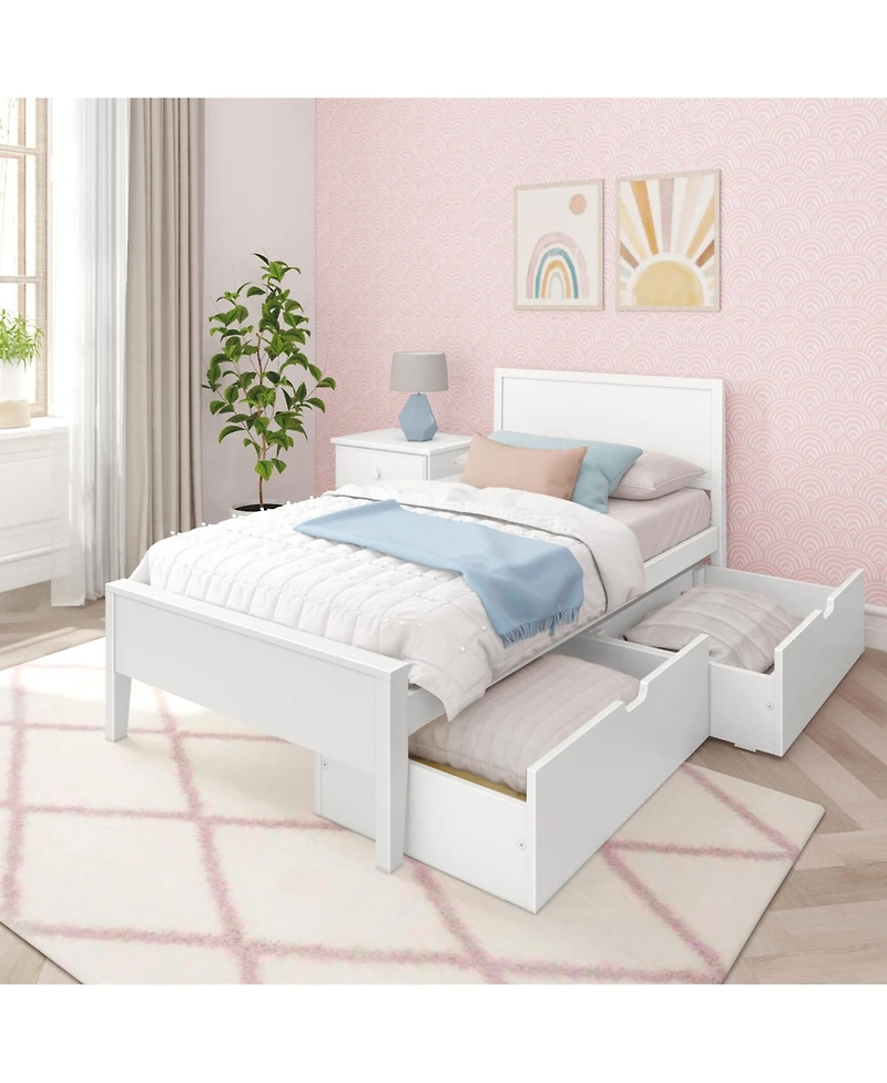 Max & Lily Classic Twin-Size Bed with Panel Headboard and Storage Drawers