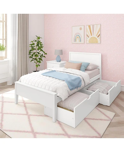 Max & Lily Classic Twin-Size Bed with Panel Headboard and Storage Drawers