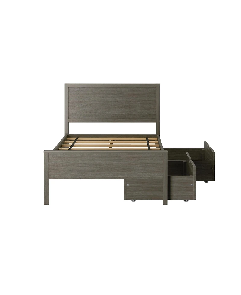 Max & Lily Classic Twin-Size Bed with Panel Headboard and Storage Drawers
