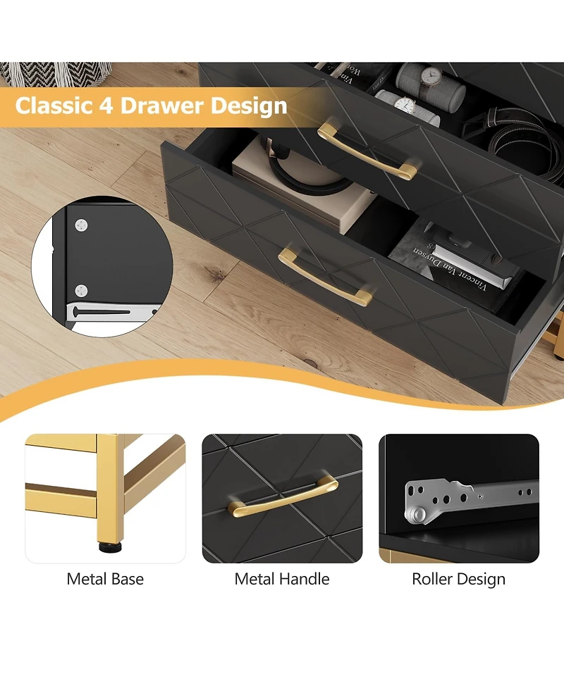 gaomon 4 Drawer Wood Dresser, Modern Storage Chest for Bedroom, Living Room, Hallway or Nursery