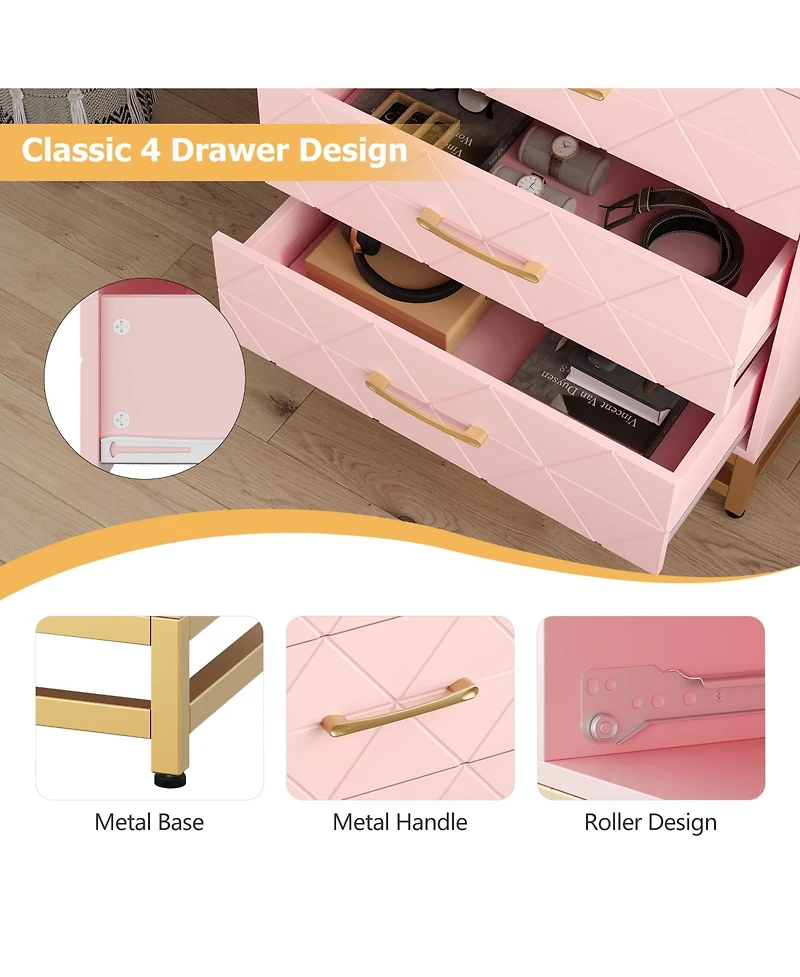 gaomon 4 Drawer Wood Dresser, Modern Storage Chest for Bedroom, Living Room, Hallway or Nursery