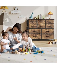 gaomon Fabric 10 Drawer Dresser with Metal Frame, Storage Organizer with Side Pockets and Hooks