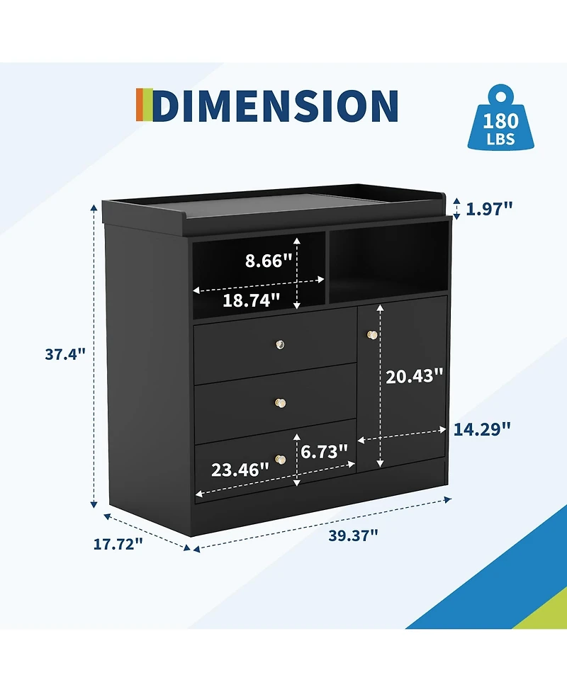 gaomon Nursery Dresser with Detachable Changing Top, Wooden Diaper Station Shelves and Cabinet