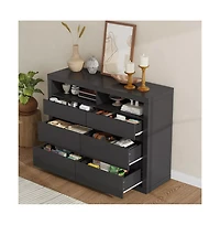 gaomon 6 Drawer Modern Wooden Dresser with 2 Open Shelves, 47" Wide Handleless Storage Chest for Bedroom