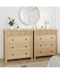 gaomon Modern Fluted 3 Drawer Nightstand, Wooden Storage Chest for Bedroom or Living Room