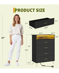 gaomon Tall 4 Drawer Dresser with Rgb Led Lights and Charging Station, App Controlled Storage Cabinet for Bedroom