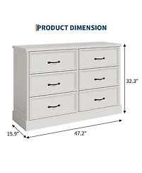 gaomon 6 Drawer Wooden Dresser, 47" Wide Chest with Large Storage Drawers for Bedroom or Living Room