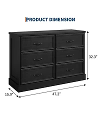 gaomon 6 Drawer Wooden Dresser, 47" Wide Chest with Large Storage Drawers for Bedroom or Living Room