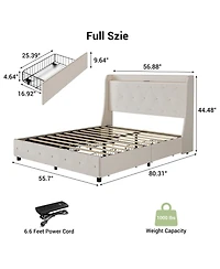 gaomon Upholstered Bed Frame with 4 Drawers, Charging Station and Wingback Headboard