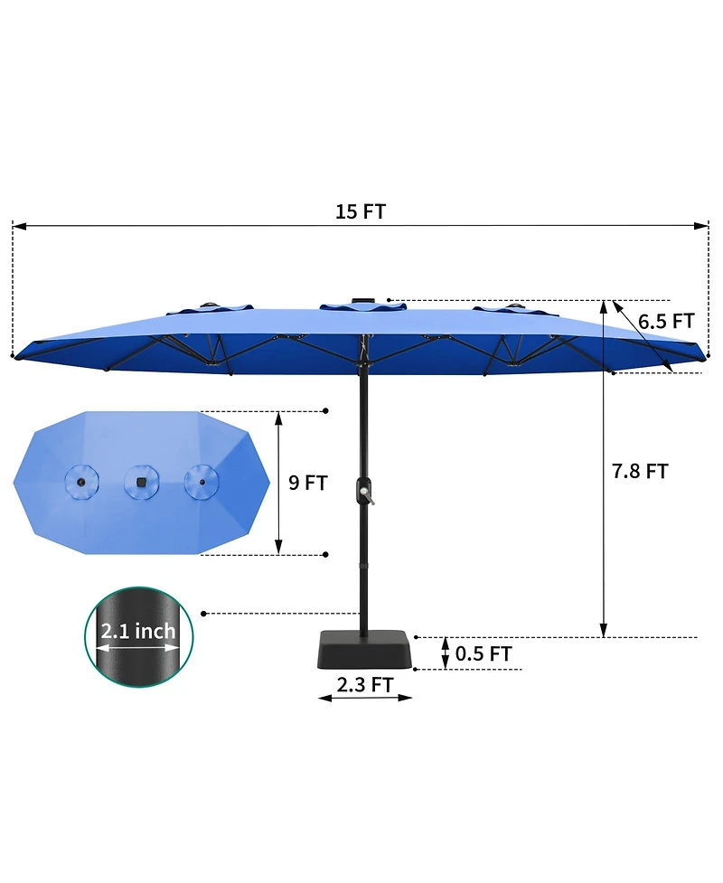 gaomon Large Outdoor 15FT Double-Sided Rectangular Patio Umbrella with Base for Pool, Lawn