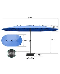 gaomon Large Outdoor 15FT Double-Sided Rectangular Patio Umbrella with Base for Pool, Lawn