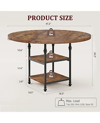 Homfan Round Dining Table for 4 with 2-Tier Storage Shelves and Roman Metal Legs, 47.0 Kitchen