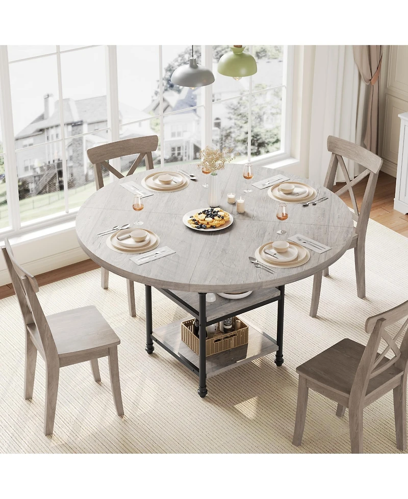 Homfan Round Dining Table for 4 with 2-Tier Storage Shelves and Roman Metal Legs, 47.0 Kitchen