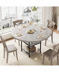 Homfan Round Dining Table for 4 with 2-Tier Storage Shelves and Roman Metal Legs, 47.0 Kitchen