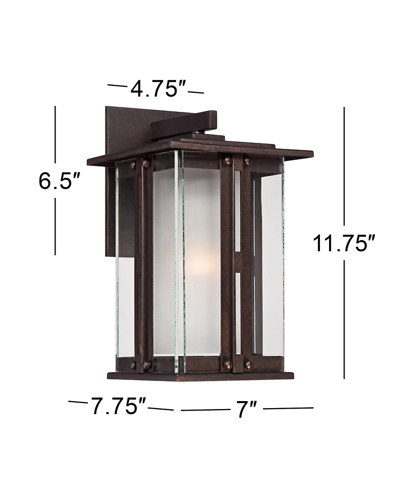 Franklin Iron Works Fallbrook Collection Rustic Farmhouse Outdoor Wall Light Fixtures Set of 2 Bronze 11 3/4" Clear Frosted Double Glass for Exterior