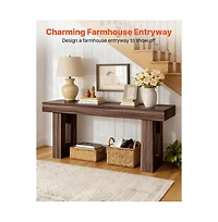 Sugift 63 Inch Console Table Farmhouse Desk Behind the Couch Wooden Rectangle