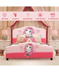 Gouun Upholstered Toddler Platform Bed with Playful Girl Pattern