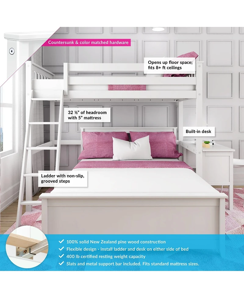 Max and Lily L-Shaped Twin over Full Bunk Bed with Desk