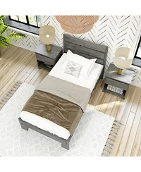 Max and Lily Twin Bed Frame, Farmhouse Solid Wood Platform with Slatted Headboard, Driftwood