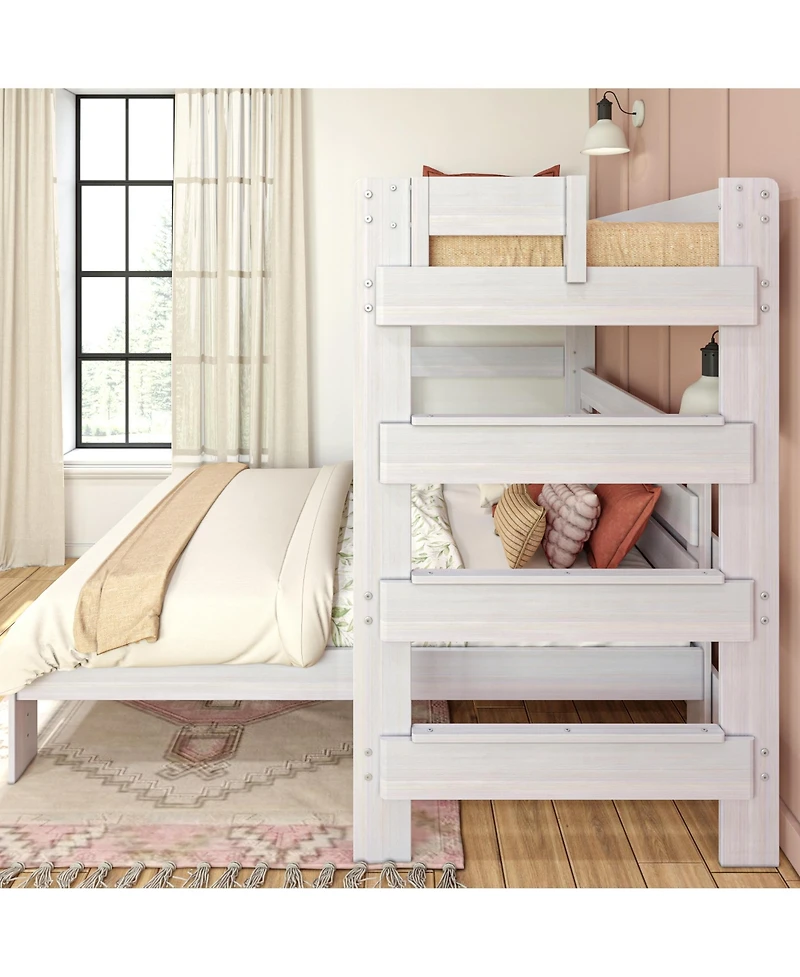 Max and Lily Solid Wood Modern Farmhouse Bunk Bed, L-Shaped Twin over Queen Bed Frame For Kids