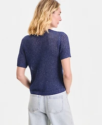 I.n.c. International Concepts Women's Short-Sleeve Metallic Crochet Cardigan, Macy's Exclusive