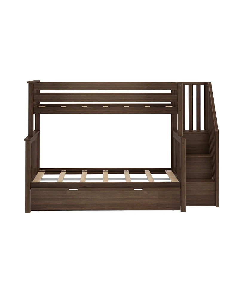 Max and Lily Twin over Full Staircase Bunk Bed with Trundle, Clay