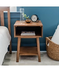 Max and Lily Mid-Century Modern Cubby Nightstand, Pecan