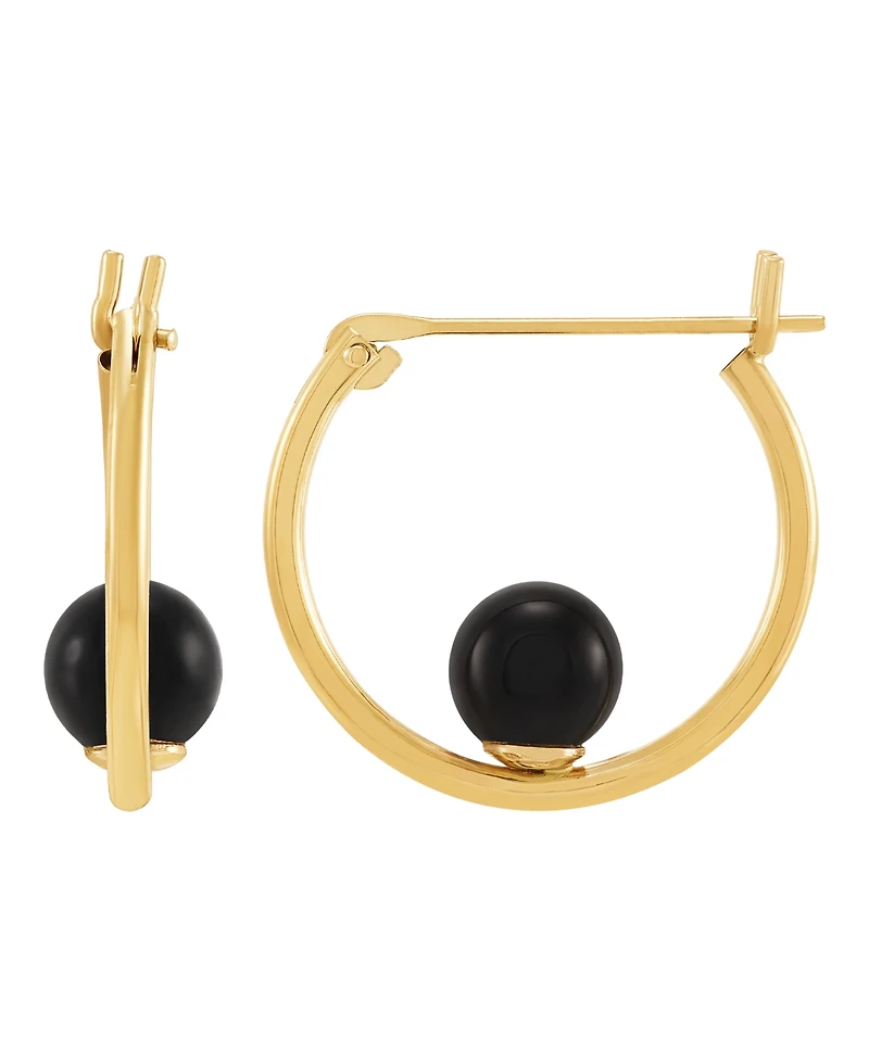 Macy's Onyx (5mm) Hoop Earrings in 10k Yellow Gold