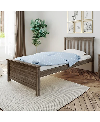 Max and Lily Twin Bed Frame with Headboard, Solid Wood Platform for Kids