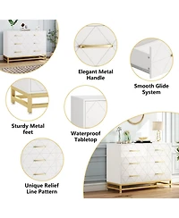 gaomon 6 Drawer Wood Dresser for Bedroom, Modern Storage Chest with Gold Handles and Metal Base