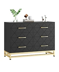 gaomon 6 Drawer Wood Dresser for Bedroom, Modern Storage Chest with Gold Handles and Metal Base